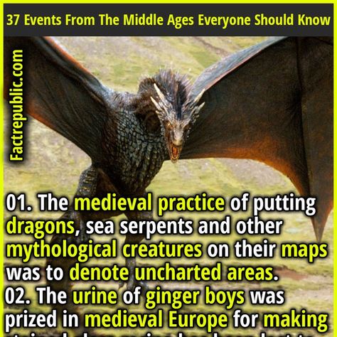 The medieval practice of putting dragons, sea serpents and other mythological creatures on their maps was to denote uncharted areas. #MiddleAges #DarkAges #History #HistoryFacts #Medieval #mythology #Dragons #Ginger #StainedGlass #Maps #Europe Dragon Mythology, Fact Republic, Ginger Boy, Medieval Europe, Sea Serpent, The Middle Ages, Mythological Creatures, Dark Ages, History Facts