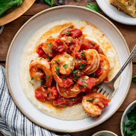 Shrimp and Grits with Tomato Gravy - The Seasoned Mom Shrimp And Grits With Gravy, Easy Shrimp And Grits, Quick Grits, Baked Chicken Alfredo Pasta, Instant Grits, How To Cook Grits, Shrimp N Grits Recipe, Southern Comfort Food, The Seasoned Mom