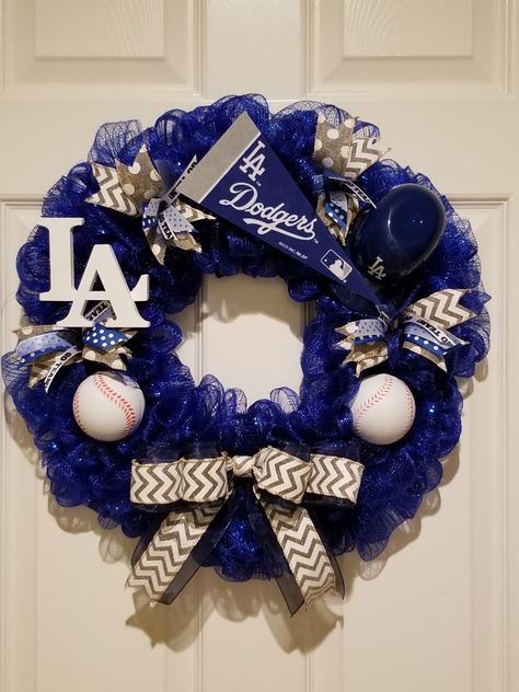 Blue LA Dodgers Mesh Wreath La Dodgers Wreath, Mesh Wreath, Mesh Wreaths, Hanukkah Wreath, Hanukkah, Wreath, Mesh, Blue