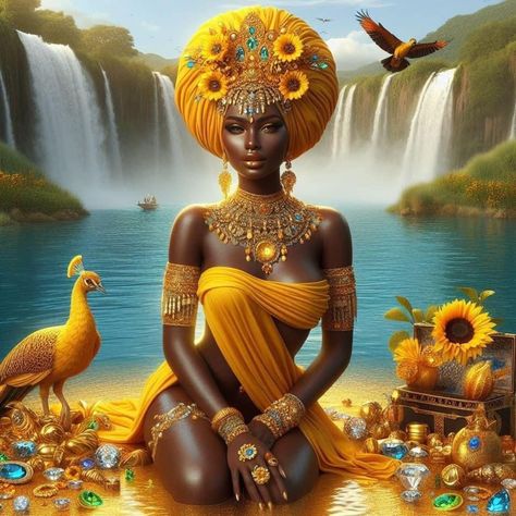 Oshun Aesthetic, Santeria Aesthetic, Oshun Painting, Goddess Oshun, Oshun Goddess Altar, Oya Goddess, Goddess Oya Orisha, Oshun Mermaid, Oshun Goddess