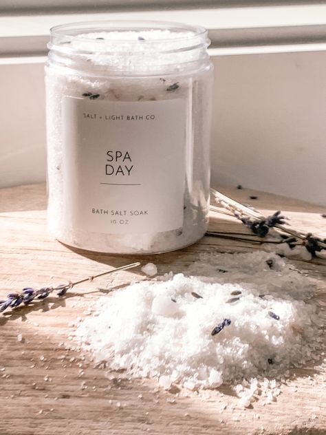 These luxurious bath salts will immediately soothe your spirit and transport you straight to the spa. With its relaxing combination of lavender and spearmint essential oils and Epsom salts to relieve muscle tightness, it is the perfect way to wind down the day. Our salts nourish and detoxify while you soak, leaving your skin feeling silky soft and your spirit restored. Our bath products are made with the best natural ingredients & are free of any additives, parabens or toxins. This large 10 ounc Spearmint Essential Oil, Spa Night, Salt And Light, Aesthetic Bathroom, Jar Decor, Spa Day At Home, Body Spa, Bath Soak, Bath Spa