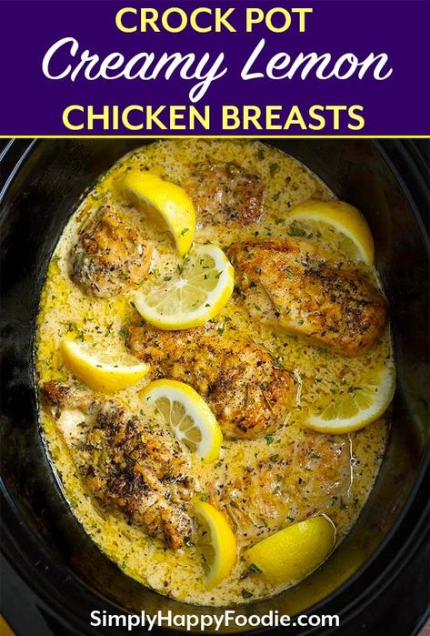 Lemon Chicken Breast Recipes, Chicken Breast Recipes Slow Cooker, Slow Cooker Lemon Chicken, Chicken Breast Slow Cooker, Chicken Crockpot Recipes Healthy, Crockpot Chicken Breast, Creamy Lemon Chicken, Best Crockpot Recipes, Delicious Family Meals