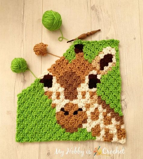 My Hobby Is Crochet: Free Crochet Pattern + Graph: Giraffe C2C Square - Wildlife Graphghan CAL Block 9 Giraffe Haken, Crochet Pattern Graph, Crochet C2c Pattern, C2c Crochet Pattern Free, C2c Crochet Blanket, Corner To Corner Crochet, Giraffe Crochet, Graph Crochet, Pixel Crochet