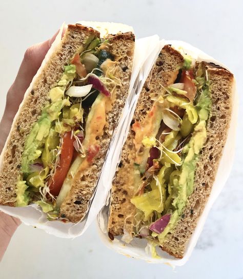 #vegan #veggie #veggies #veggierecipes #veggiesandwich #sandwiches #summer Sandwiches Aesthetic, Sandwich Aesthetic, Veggie Sandwiches, Vegan Sandwiches, Fresh Eats, Alfalfa Sprouts, Veggie Sandwich, Wheat Bread, Healthy Foodie