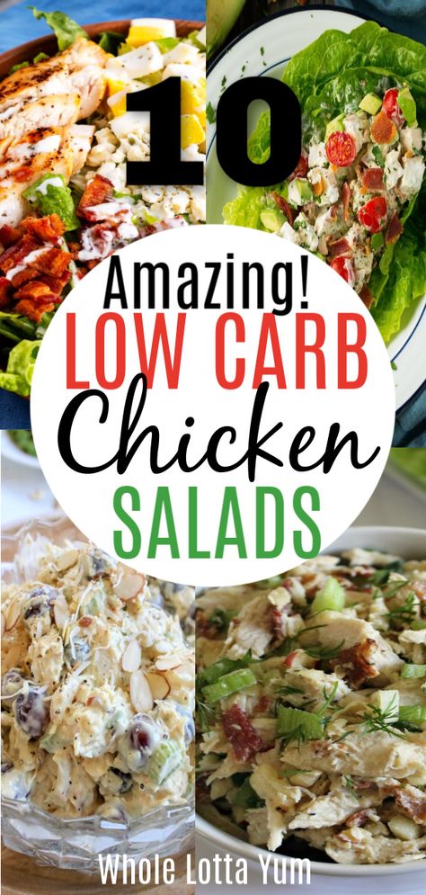 10 easy low carb keto chicken salad recipes that make a simple lunch or dinner. Whether you're looking for a healthy low carb chicken salad with avocado, with egg or bacon, you'll love these delicious keto chicken salads to meal prep. #keto #ketorecipes #lowcarb #heathyrecipes #easylunches #glutenfree #chicken Whole Lotta Yum, Low Carb Chicken Salad, Easy Keto Lunch, Keto Chicken Salad, Chicken Salads, Chicken Salad Recipe Easy, Salad Lunch, Boiled Egg Diet Plan, Dinner Salad