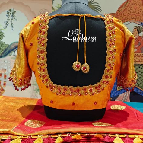 Golden Radiance ⚡️⚡️Art in Attire 🌟 Dazzel in this Blouse adorned with Zardosi ,Thread work ,Cutdana And Beads ,Elegant Tassels and sleeve hangings add a festive flair ,Perfect for making a statement ❤️ @lantanaboutiquebangalore Marathahalli, Bangalore #bridalblouse #bridalembroidery #embroiderylove #Embroidery #tassels #threadwork #wedding #indianwedding #lantanaboutique #posts #insta #creator #boutique #bangalore #marathahalli #bangalorebrides #southindianweddings #marriage #specialoc... Radiance Art, Embroidery Tassels, South Indian Weddings, Thread Work, Bangalore, Indian Wedding, Tassels, Thread, Blouses