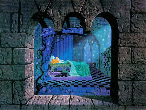 1957 Sleeping Beauty Castle - Sleeping Beauty sleeps | por Tom Simpson Eyvind Earle, Sleeping Beauty 1959, Beauty In Everything, Sleeping Beauty Castle, Beauty Background, Disney Background, Disney Concept Art, Disney Sleeping Beauty, Arte Disney