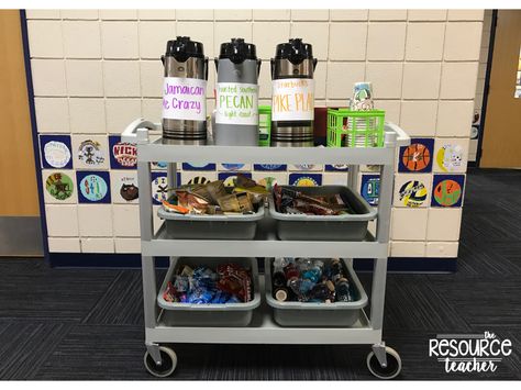 Have you heard of classrooms having food carts or coffee businesses but don't know how to get one started? Here is how we run the food cart ... Coffee Cart For Teachers, Sunshine Cart For Teachers, Snack Cart Ideas, Sunshine Cart, Academic Coach, Pto Board, Principal Ideas, Resource Teacher, Sunshine Committee