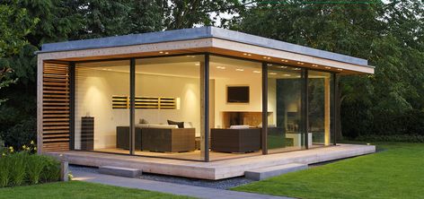 Slim framed sliding doors in garden room | Projects | IQ Glass Glass Rooms, Minimal Windows, Minimalist Window, Glass Pavilion, Backyard House, Bloxburg Modern, Exterior Bloxburg, Homes Modern, Glass Room