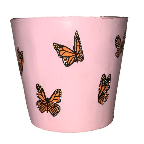 Butterfly With Flowers, Pink Pot, Flowers Pot, Pot Painting, Painted Terracotta, Painted Terra Cotta Pots, Monarch Butterflies, Terracotta Pot, Butterfly Flower