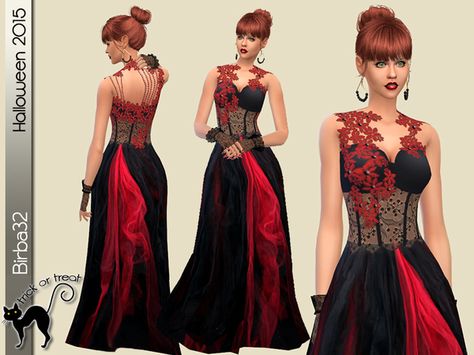 The Sims Resource: Red and Black dress by Birba32 • Sims 4 Downloads Taemin Move, Villain Dresses, Sims Accessories, Vampire Wedding, Red Long Skirt, Red And Black Dress, Vampire Dress, Sims Clothes, Sims Packs