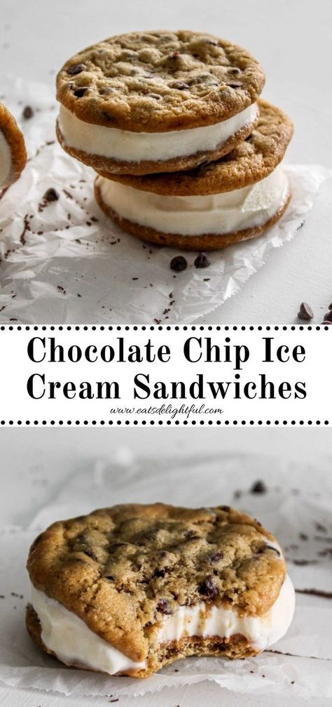 ice cream sandwich cookies on parchment paper Chocolate Chip Ice Cream Sandwich, Ice Cream Sandwich Cookies, Cream Sandwich Cookies, Good Cookies, Cookie Ice Cream Sandwiches, Cookie Ice Cream, Ice Cream Cookie Sandwich, Chocolate Chip Ice Cream, Ice Cream Sandwiches