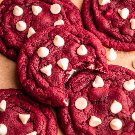 Red Velvet Cookies - In Bloom Bakery Red Snacks, Red Velvet Cookie Recipe, Soften Brown Sugar, Bloom Bakery, Chocolate Chip Cookie Brownies, Chocolate Thumbprint Cookies, Chewy Gingerbread Cookies, Christmas Cookie Box, Velvet Cookies