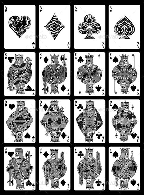 Skull Playing Cards Set in Black and White #AD #Cards, #Ad, #Playing, #Skull, #White Skull Playing Cards, Skull Cards, Playing Card Tattoos, Playing Cards Art, Playing Cards Design, Card Tattoo, Deck Of Cards, Free Vector Images, Card Set