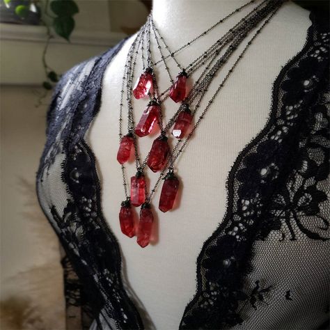 Gothic Dark Department Ruby Crystal Personality Choker Necklace Multi-layer Chain Necklace  Spot Vampire Gothic, Quartz Point Necklace, Spiritual Necklace, Red Quartz, Chain Making, Layered Chain Necklace, Witchy Jewelry, Gothic Necklace, Layered Chains