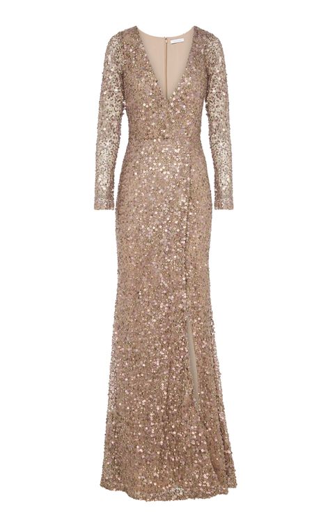 Trixie Long Sleeve Hand Embellished Gown by RACHEL GILBERT for Preorder on Moda Operandi Gold Dress Long Sleeve, Gown Moda Operandi, Red Dress Design, Modest Evening Dress, Rachel Gilbert, Dinner Dress Classy, Sleeve Gown, Sequin Evening Dresses, Fashion Jackson