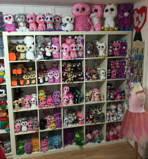 Beanie Boo Display Ideas, Beanie Boo Storage Ideas, Beanie Boos Storage, Stuffed Animal Displays, Beanie Boo Dogs, Beanie Boo Party, Ty Beanie Boos Collection, Ty Stuffed Animals, Cat Themed Birthday Party