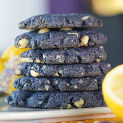 Lemon Butterfly Pea Flower Cookies with Macadamia Nuts Butterfly Pea Cookies, Butterfly Pea Flower Cookies, Butterfly Pea Flower Powder Recipes, Butterfly Pea Flower Recipe, Pea Cookies, The Cookie Monster, Butterfly Cookies, Egg Replacement, Egg Replacer