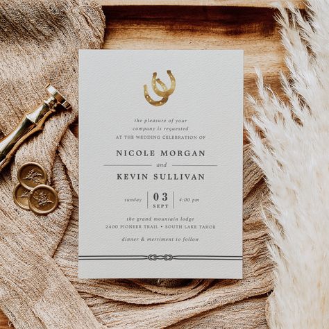 Cowboy Wedding Invitations, Golden Watercolor, Horseshoe Wedding, Western Wedding Invitations, Country Invitations, Best Wedding Invitations, Wedding Horseshoes, Knotted Rope, Rustic Luxe