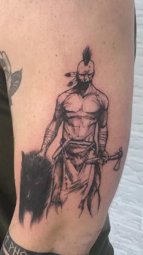 Comanche Tattoo, Native Warrior Tattoo, Native Wolf Tattoo, Indian Wolf Tattoo, Sioux Tattoo, Wolf Arm Tattoo, Native American Tattoos For Men, Native American Sleeve, Gazelle Tattoo