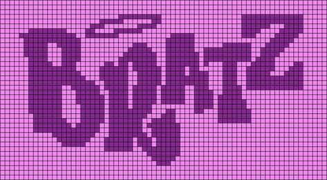 Bratz !! created by myself mrivas💜 #bratz #bratzlogo Bratz Cross Stitch, Bratz Alpha Pattern, Bratz Embroidery, Barbie Alpha Pattern, Bratz Logo, Grid Crochet, Pixel Grid, Crochet Grid, Easy Yarn Crafts