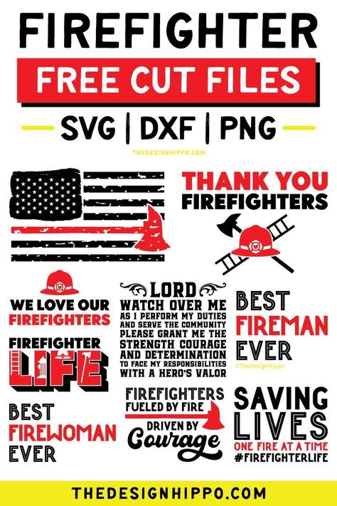 Make gifts for Firefighters and say thank you using these free SVG and DXF cut files for Cricut and Silhouette DIY craft projects. You can make shirts, mugs, signs, can coolers, coasters, beer glasses and mugs using these designs. Featuring a grunge flag with an axe, firefighter's prayer and quotes - firefighter life with silhouettes, best fireman and firewoman ever. #freesvg #firefightersvg #flagsvg #grungesvg #giftsvg #shirtsvg #cricut #silhouette #diycrafts #svgbundle #graduation via @thedesi Firefighter Life, Firefighter Svg, Fire Prevention Week, Porch Sign Svg, Make Gifts, Farmhouse Halloween, Silhouette Diy, Free Cricut, Thank You Quotes