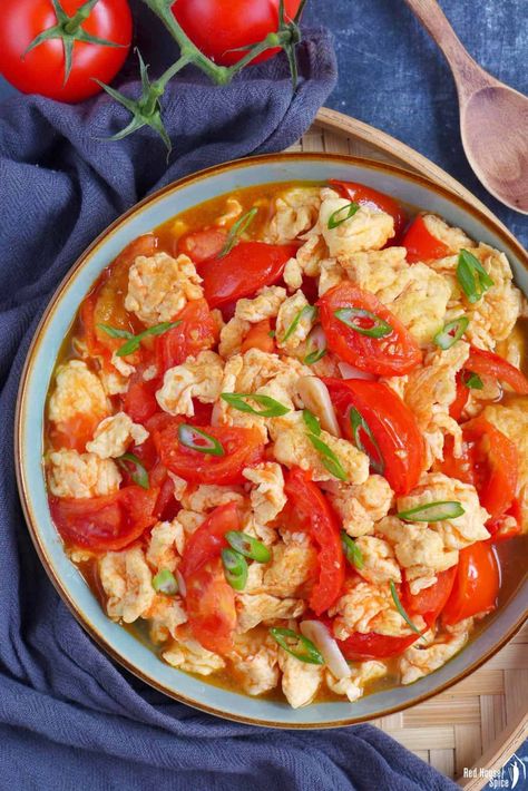 Tomato Egg Stir-Fry (番茄炒蛋) - Red House Spice Romantic Cooking Aesthetic, Romantic Cooking, Eggs And Tomatoes, Tomatoes And Eggs, Tomato Egg, Cooking Aesthetic, Fried Tomatoes, National Dish, Food Asian