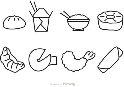 Outline Chinese Food Vector Icons Chinese Takeout Box, Mandala Sketch, Chinese Logo, Semicolon Project, Food Tattoos, Food Vector, Food Doodles, Rice Box, Japan Tattoo