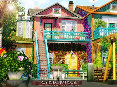 Sims 4 Crazy House, Sims Boho Cc, Rustic Boho House, Magnolia Promenade, Hippie House, The Sims 4 Lots, Die Sims 4, Sims Builds, Sims 4 House Plans