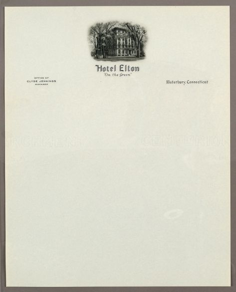 Letterhead Stationery, Hotel Elton, Waterbury, C Hotel Notepad, Bunny Corcoran, Vintage Hotel, Heritage Hotel, Vintage Stationery, Vintage Hotels, Design Department, Stanley Kubrick, Design Museum