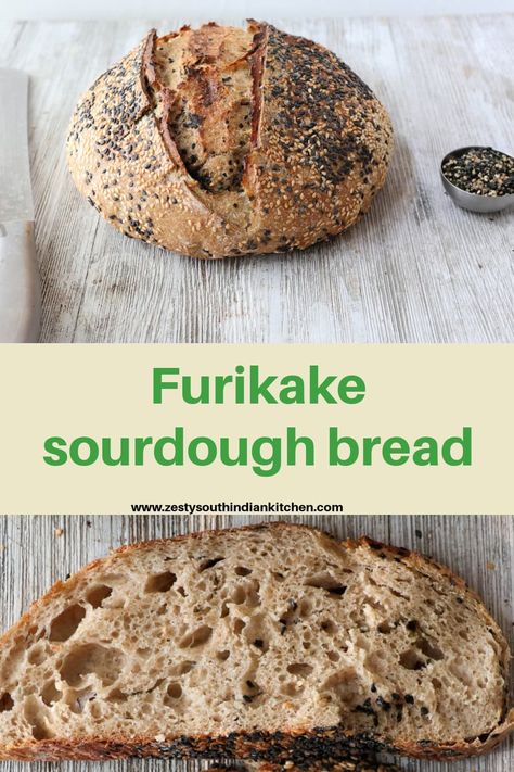 Furikake sourdough bread made with sourdough starter,  and savory, umami-rich taste of furikake, a Japanese seasoning blend often used on rice. Excellent sourdough bread with a unique taste rich in flavor and taste. #sourdoughbread #furikakeseasoning #zestysouthindianktichenrecipes Sourdough Bread With Seeds, Seeded Sourdough Bread, Whole Grain Sourdough Bread Recipe, Multigrain Sourdough Bread Recipe, Sunflower Seed Bread Recipe, Whole Grain Bread Recipe, Multigrain Sourdough Bread, Benefits Of Sourdough, Whole Grain Sourdough