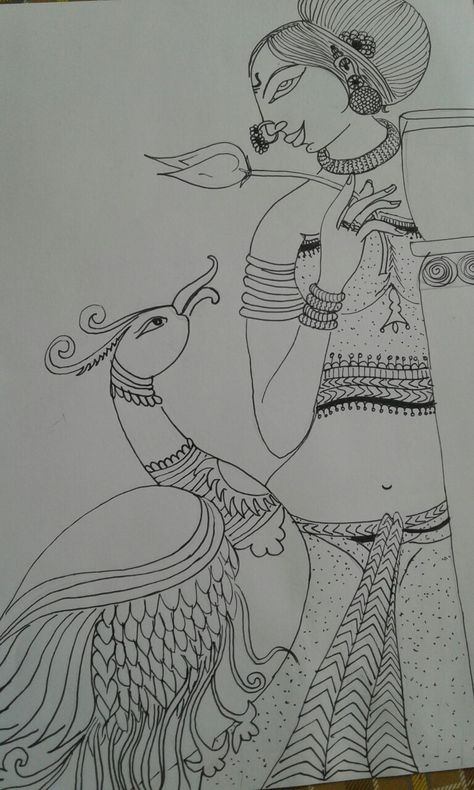 traditional Traditional Drawing Indian Sketch, Traditional Drawing Indian, Drawing Indian, Traditional Drawing, Gond Painting, Abstract Pencil Drawings, Pen Art Work, Kerala Mural Painting, Kalamkari Painting