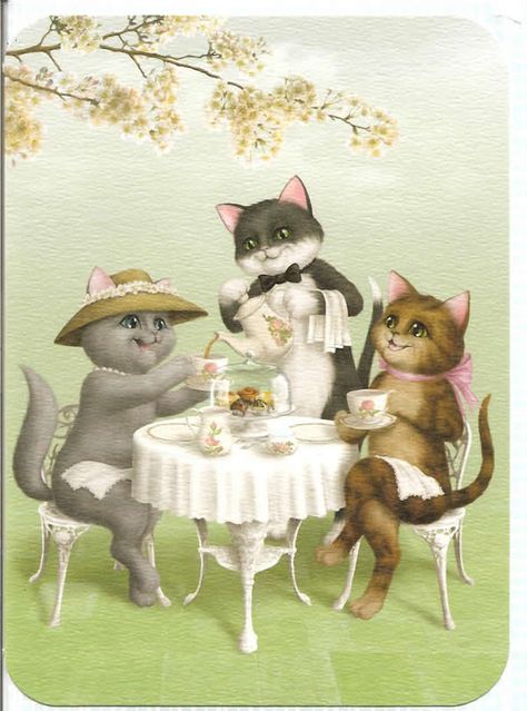 Cat Tea Party, Tea Dog, Miss Kitty, Kinds Of Cats, Cute Cats Photos, Kitty Kitty, Cat Party, Cats Illustration, Cat Decor