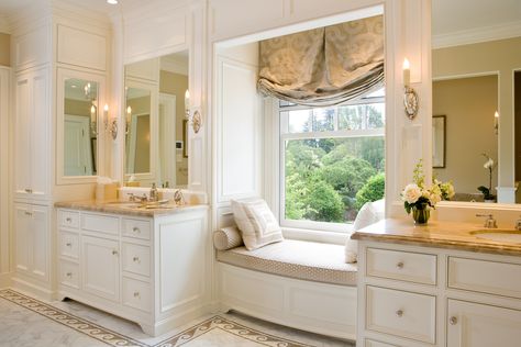 Room with a View! - Traditional - Bathroom - San Francisco - by Midland Cabinet Company | Houzz Georgian Restoration, Bathroom Seating, Refurbish Ideas, Beautiful Master Bathrooms, Master Bath Design, Bay Window Seat, Drapery Ideas, Recessed Panel Cabinets, Traditional Bathrooms