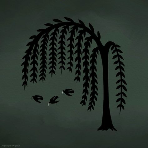 Monday Mourning 🐦‍⬛ Featuring one of my favorite symbols and trees, the weeping Willow, and three little birds flying. I have no complaints about it getting darker earlier. I’m one of those weirdos who really enjoys the late fall run up to the winter season! 🍂❄️ Trying to envision what I could make this illustration into - stickers, ornaments, etc. Let me know if you have any ideas! • #weepingwillow #mementomori #victorianmourning #darkcottagecoreaesthetic #forestcore #whimsigoth Dark Cottage Core Aesthetic, Forest Core, Weeping Willow, Late Fall, Little Birds, Birds Flying, Memento Mori, Winter Season, Trees