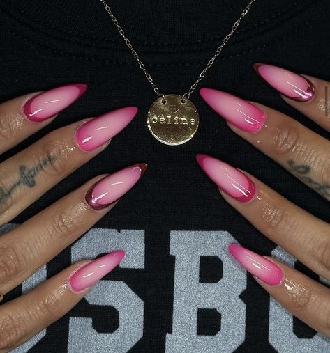 Dope Nail Designs Mid Length, Blue Stiletto Nails, Almond Nails Pink, Retro Nails, Airbrush Nails, Work Nails, Summer Acrylic Nails, Glam Nails, Short Acrylic Nails Designs