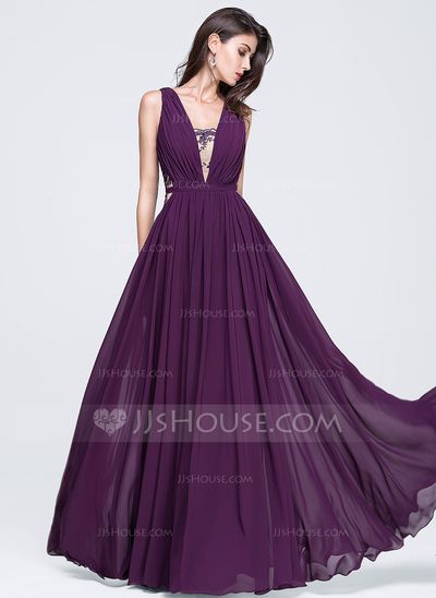 Corte A/Princesa Escote en V Hasta el suelo Chifón Vestido de baile de promoción con Volantes Encaje (018070381) Mode Purple, Grad Dresses Short, Chiffon Prom Dresses, Fairytale Gown, Purple Wedding Dress, Prom Dress Plus Size, Violet Dresses, Prom Style, Grad Dresses