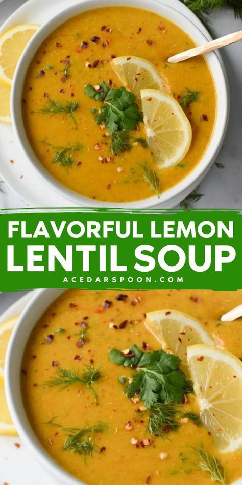 Thai Instant Pot, Lemon Lentil Soup Recipe, Lemon Lentil Soup, Lemon Lentil, Lebanese Lentil Soup, Red Lentil Soup Recipe, Lemon Soup, Slow Cooker Lentils, Lentil Soup Recipe