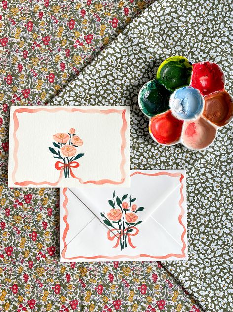 Elevate your correspondence with this exquisite hand-painted notecard and envelope set. Each piece is a unique work of art, adding a touch of creativity and personalisation to your messages. Hand Painted Invitations, Unique Envelopes, Painting Birthday, Cute Envelopes, Hand Painted Gifts, Envelope Art, Beautiful Stationery, Paint Cards, Envelope Design