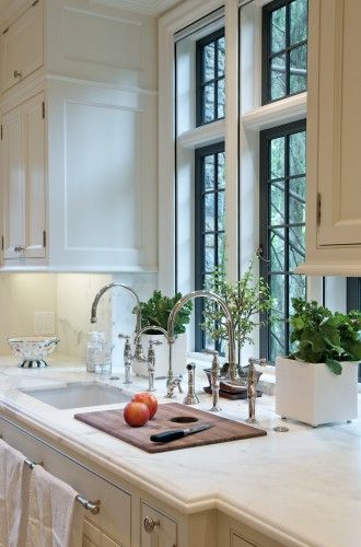 Beautiful kitchen with extra tall windows and cabinets and a double sink. Plant accents are a nice touch, too ;) Traditional Kitchen Ideas, Kitchen Sink Remodel, Window Over Sink, Kitchen Sink Window, Kitchen Design Ideas, Kitchen Window, Ideas Pictures, Remodels, Kitchen Projects