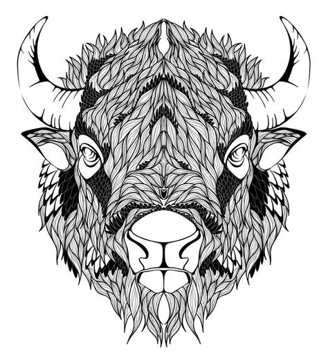 Bison Head Tattoo, Bison Tattoo, Bison Head, Celtic Coloring, Leafy Sea Dragon, Bison Art, Buffalo Art, Tattoo Animal, Head Tattoo