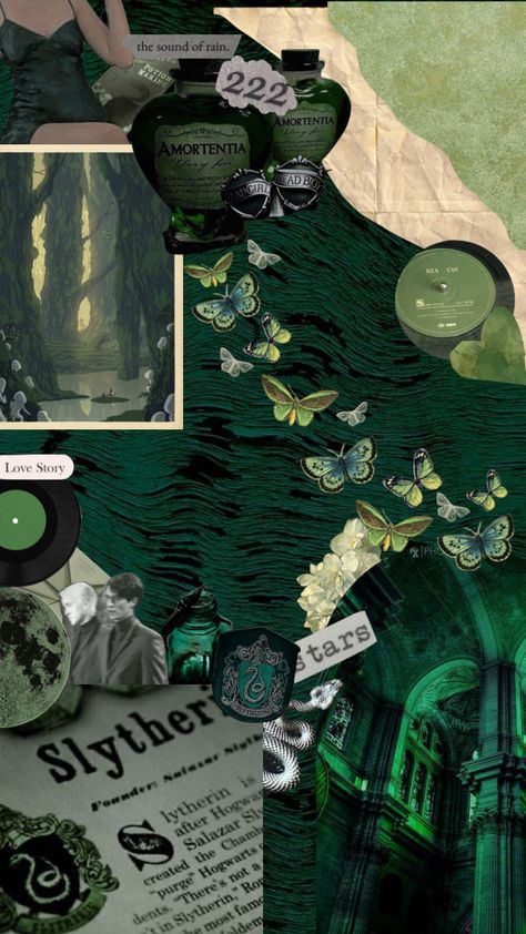 Slytherin Phone Wallpaper, Dark Green Wallpaper Slytherin, Slytherin Wall Collage, Harry Potter Wallpaper Phone Slytherin, Slytherin Core, Slytherin Aesthetic Wallpaper Collage, Slytherin Green, Hp Wallpaper, Green Aesthetic Tumblr