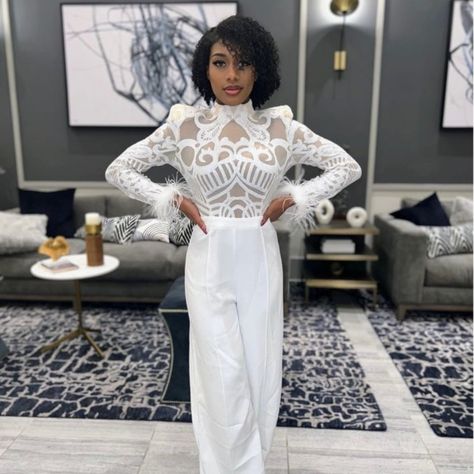 Description: Sequin Jumpsuit With Fur Sleeves. Shoulder Pads. Stretch. Fabric: 95% Poly 5% Spandex Inseam 35.5" Old Wedding Dresses, Fur Sleeves, Grey Jumpsuit, Sequin Jumpsuit, Blue Knit Sweater, Pink Jumpsuit, Cotton Romper, Knitted Romper, Ruffle Romper