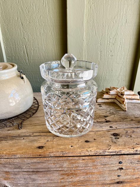 Crystal Biscuit Bin / Cookie Jar / Lidded Container / Lead Crystal Barrel / Large / 8 Inch Silver Items, Woodland Hills, Kitchen Jars Storage, Detailed Pictures, Jar Lids, Jar Containers, Lead Crystal, Cookie Jars, Storage Jars