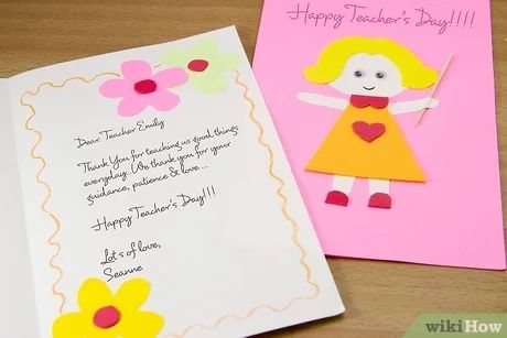 How to Make a Homemade Teacher's Day Card: 7 Steps (with Pictures) Teachers Day Cards Handmade By Kids Easy, Happy Teachers Day Card Handmade, Teachers Day Cards Handmade Creative, Diy Cards For Teachers, Teacher Birthday Card, Greeting Cards For Teachers, Happy Teachers Day Card, How To Make Cards, Eggless Cookie