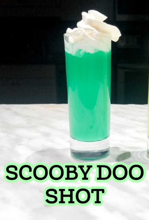 This Scooby Doo Shot is sometimes called a Scooby Snack shot and it is a refreshing melon liqueur shot that is popular in tropical resorts abroad. Shots With Melon Liquor, Scooby Doo Alcoholic Drink, Scooby Doo Snack Shots, Scooby Doo Cocktail, Scooby Doo Drink, Butter Ripple Schnapps Shots, Scooby Doo Themed Drinks, Melon Liquor Shots, Scooby Doo Drink Cocktails