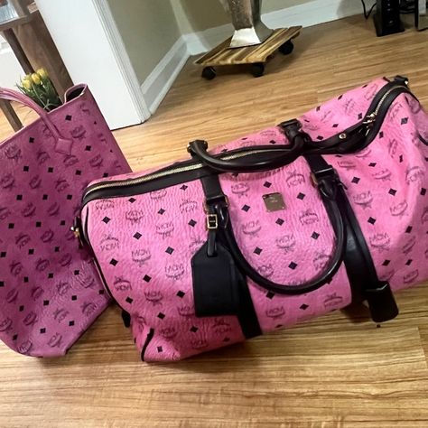 MCM Weekender and Shopper in Pink Hot Pink Mcm Bag, Pink Mcm Bag, Baddie Shopping, Pink Mcm, Mcm Bag, Large Travel Bag, Mcm Handbags, Weekend Travel Bags, Mcm Bags