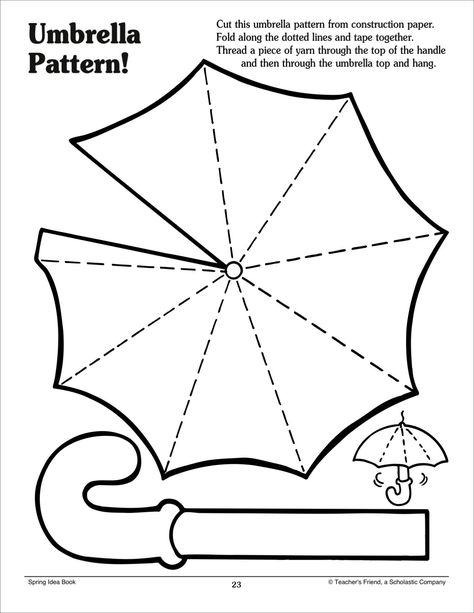 Umbrella Pattern - Scholastic Printables Spring Umbrella Craft, Umbrella Pattern Printable, Felt Umbrella Pattern, Umbrella Activities For Toddlers, Umbrella Template Free Printable, Umbrella Worksheet, Umbrella Craft Preschool, Umbrella Art Project, Umbrella Outline