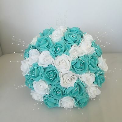 Beach Sunflower, Teal Wedding Flowers, Wedding Flowers White, Artificial Wedding Flowers, Tiffany Green, Tiffany Blue Wedding, Aqua Wedding, Brides Bouquet, Artificial Flowers Wedding