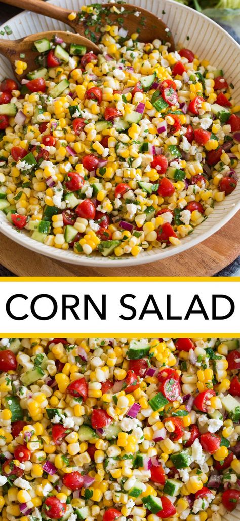 Corn Salad Recipe, Fresh Corn Salad, Boat Food Ideas, Corn Salad Recipes, Resep Salad, Lake Food Ideas Summer, Food Ideas Summer, Lake Food Ideas, Summer Corn Salad